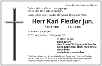 Traueranzeige von Karl Fiedler von Dinkelsbühl/ Feuchtwangen