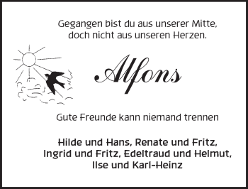 Traueranzeige von Alfons  von Dinkelsbühl/ Feuchtwangen