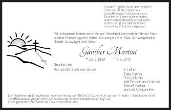 Traueranzeige von Günther Martini von Ansbach