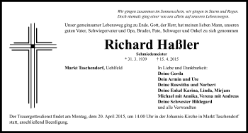 Traueranzeige von Richard Haßler von Neustadt/ Scheinfeld/ Uffenheim