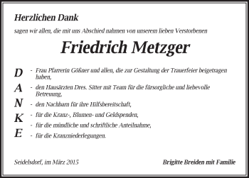 Traueranzeige von Friedrich Metzger von Dinkelsbühl/ Feuchtwangen