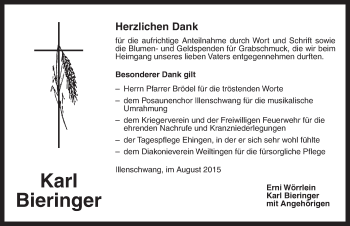 Traueranzeige von Karl Bieringer von Dinkelsbühl/ Feuchtwangen