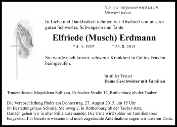 Traueranzeige von Elfriede Erdmann von Rothenburg