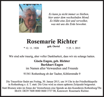 Traueranzeige von Rosemarie Richter von Rothenburg