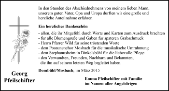 Traueranzeige von Georg Pfeilschifter von Dinkelsbühl/ Feuchtwangen