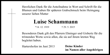 Traueranzeige von Luise Schammann von Rothenburg