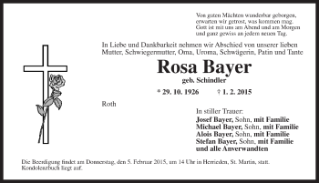 Traueranzeige von Rosa Bayer von Ansbach