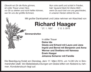 Traueranzeige von Richard Haager von Neustadt/ Scheinfeld/ Uffenheim