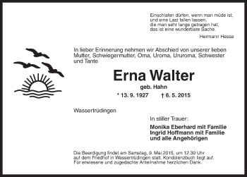 Traueranzeige von Erna Walter von Dinkelsbühl/ Feuchtwangen