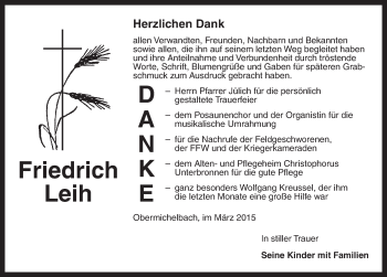 Traueranzeige von Friedrich Leih von Dinkelsbühl/ Feuchtwangen