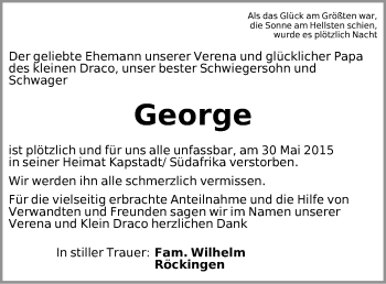 Traueranzeige von George  von Dinkelsbühl/ Feuchtwangen