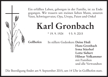 Traueranzeige von Karl Gronbach von Neustadt/ Scheinfeld/ Uffenheim