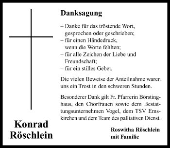 Traueranzeige von Konrad  Röschlein von Neustadt/ Scheinfeld/ Uffenheim