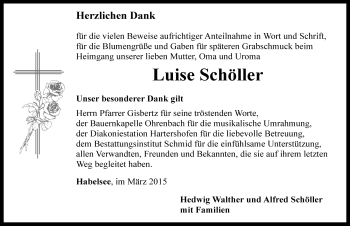 Traueranzeige von Luise Schöller von Rothenburg