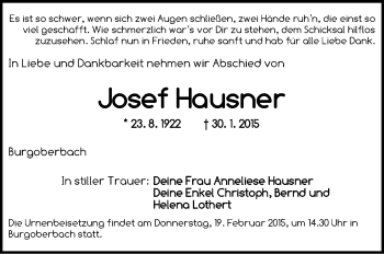 Traueranzeige von Josef Hausner von Ansbach