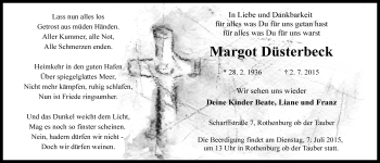 Traueranzeige von Margot Düsterbeck von Rothenburg