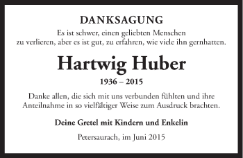 Traueranzeige von Hartwig Huber von Ansbach