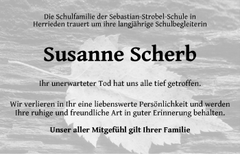 Traueranzeige von Susanne Scherb von Ansbach