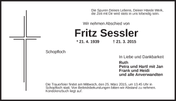 Traueranzeige von Fritz Sessler von Dinkelsbühl/ Feuchtwangen