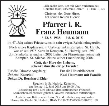 Traueranzeige von Franz Heumann von Dinkelsbühl/ Feuchtwangen