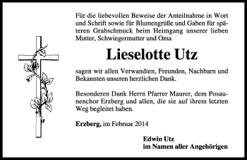 Traueranzeige von Liselotte Utz von Rothenburg