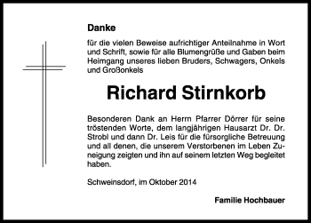 Traueranzeige von Richard Stirnkorb von Rothenburg