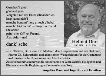 Traueranzeige von Helmut Dürr von Rothenburg