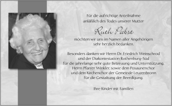 Traueranzeige von Ruth Pabst von Rothenburg