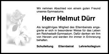 Traueranzeige von Helmut Dürr von Rothenburg