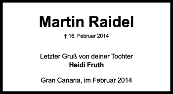 Traueranzeige von Martin Raidel von Rothenburg