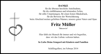 Traueranzeige von Fritz Müller von Rothenburg