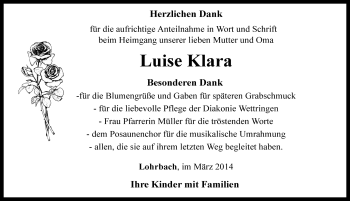 Traueranzeige von Luise Klara von Rothenburg