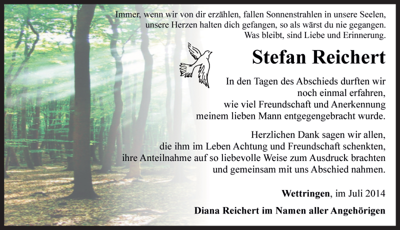  Traueranzeige für Stefan Reichert vom 05.07.2014 aus Rothenburg