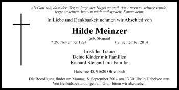 Traueranzeige von Hilde Meinzer von Rothenburg