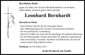 Traueranzeige von Leonhard Bernhardt von Rothenburg