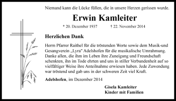 Traueranzeige von Erwin Kamleiter von Rothenburg