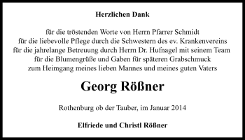Traueranzeige von Georg Rößner von Rothenburg