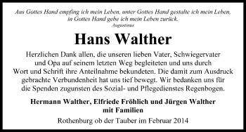 Traueranzeige von Hans Walther von Rothenburg