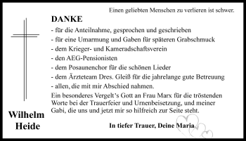 Traueranzeige von Wilhelm Heide von Rothenburg