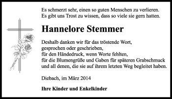 Traueranzeige von Hannelore Stemmer von Rothenburg