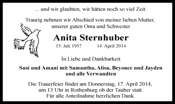 Traueranzeige von Anita Sternhuber von Rothenburg