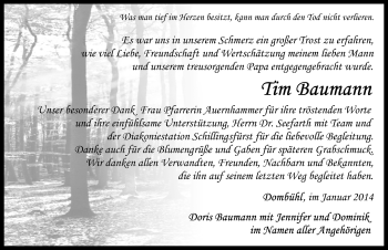 Traueranzeige von Tim Baumann von Rothenburg