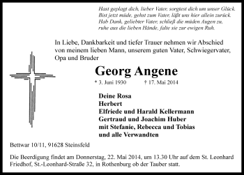 Traueranzeige von Georg Angene von Rothenburg