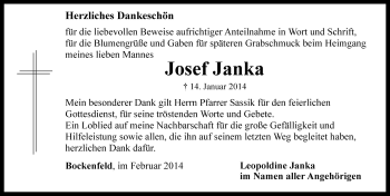 Traueranzeige von Josef Janka von Rothenburg