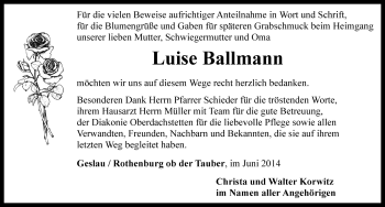 Traueranzeige von Luise Ballmann von Rothenburg