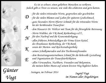 Traueranzeige von Günter Vogt von Rothenburg