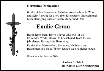 Traueranzeige von Emilie Grum von Rothenburg