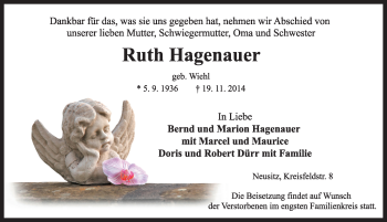 Traueranzeige von Ruth Hagenauer von Rothenburg