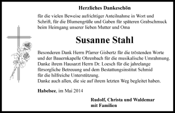 Traueranzeige von Susane Stahl von Rothenburg