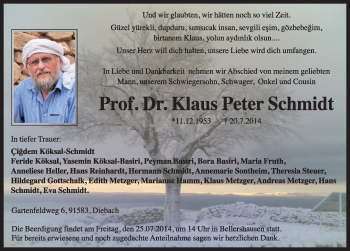 Traueranzeige von Klaus Peter Schmidt von Rothenburg